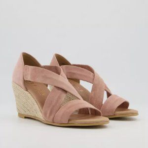 BRAND NEW NEVER WORN Cross Strap Mid Heel Espadrille Wedges Nude/Pink Suede